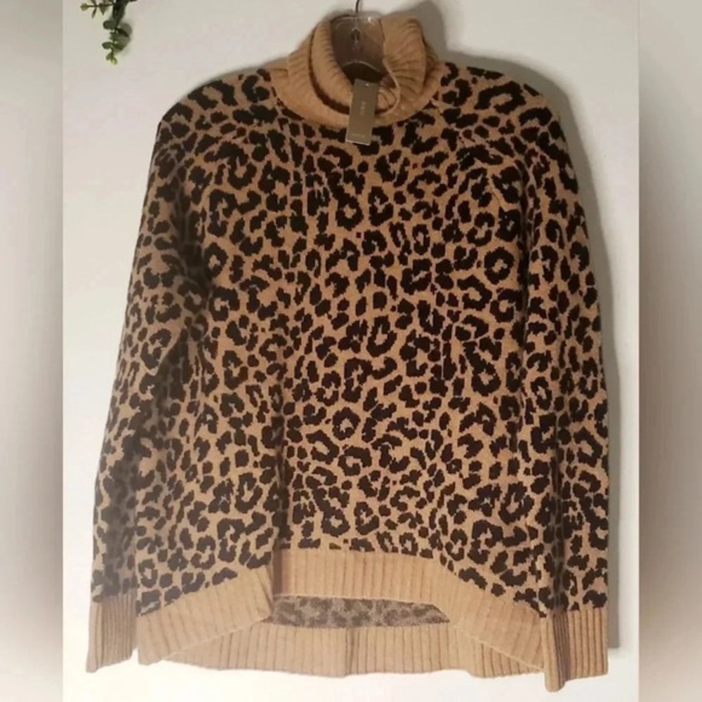 J Crew Alpaca Blend TURTLENECK Animal Print Asymetrical Hem Sweater  nwt